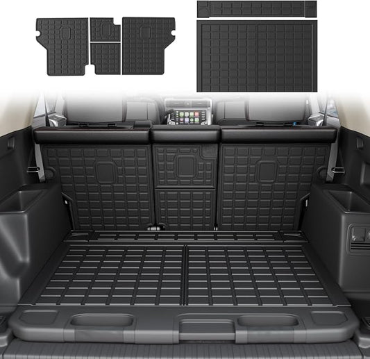 Rongtaod Cargo Mat Compatible with 2010-2024 Toyota 4Runner 5 Seats Trunk Mat Cargo Liner Back Seat Cover Protector 2023 4 Runner Accessories (Trunk Mats + Backrest Mats,Fit with Sliding Tray)