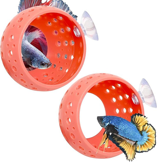 Fhiny 2 PCS Betta Tunnel, Pink Beta Fish Tank Decor, Suction Cup Shrimp Hide, Betta Resting Spot, Aquarium Hammock Hideout Cave for Guppy Resting