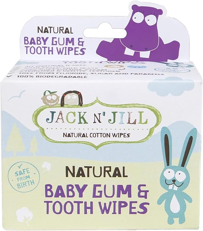 Jack N' Jill Baby Gum & Tooth Wipes - Natural & Safe, Contains only Water & Xylitol, Soft Sterilized Cotton, Free from Fluoride & Sugar, Baby Mouth Wipes - 25 Count, Individually Wrapped