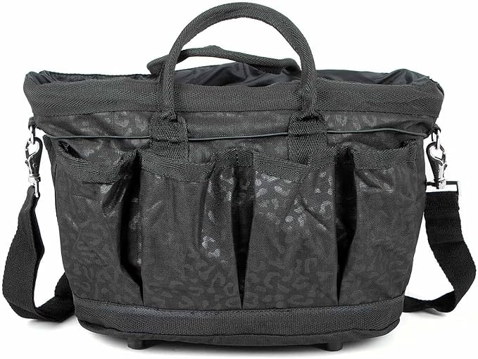 Jeffers Poplar Head Grooming Bag – Horse Grooming Organizer Tote with Pockets for Brushes, Tools, Clippers, Shampoo, Detangler – Stable Barn Kit Carrier for Horses, Pets, Livestock, Covert Cheetah