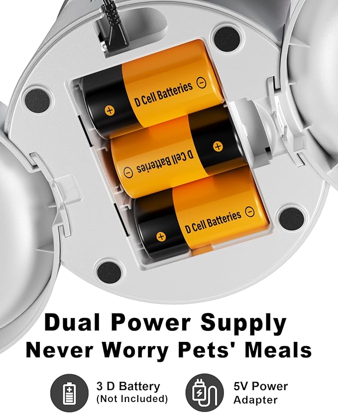 Automatic Cat Feeder 2 Cats, 4.2L Dry Food Auto Dispenser with Double Bowls,Dual Power Supply,Programmable Portion Control,10s Voice Recorder(Black,Stainless Steel Bowls) (Transparent+White)