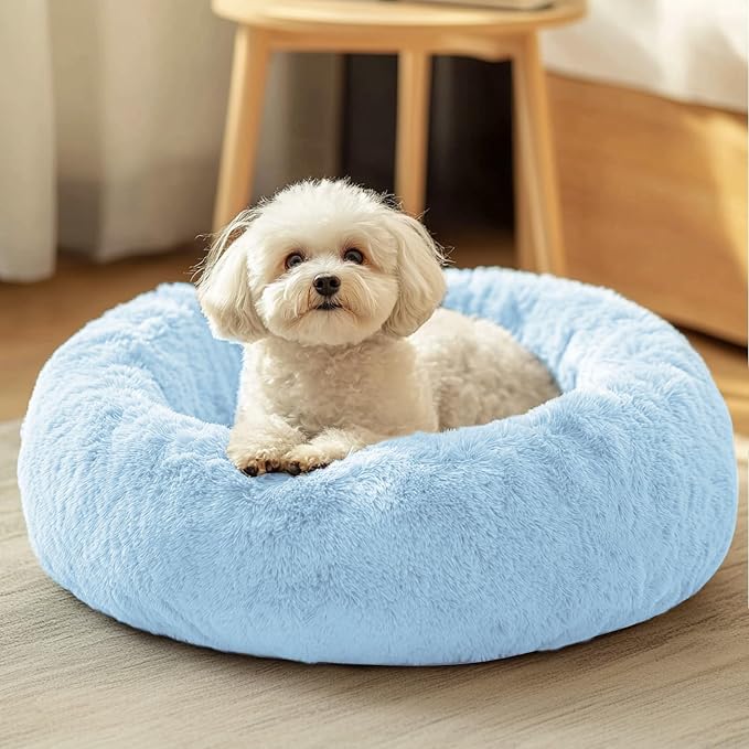 JOLLYVOGUE Dog & Cat Bed, Calming Anti-Anxiety Pet Bed for Small Dogs, Fluffy Donut Cushion for Small and Medium Pets (23")