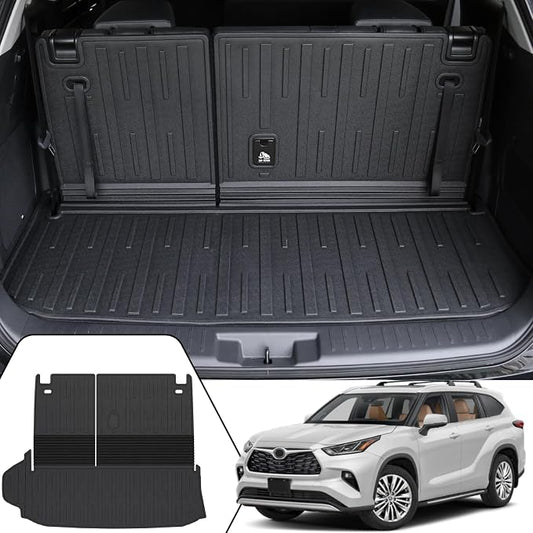 Cargo Mat with Backrest Mat for 2020-2024 2025 2026 Toyota Highlander Car Mat Accessories(Both Hybrid and Gas), TPE All Weather Cargo Liner with SeatBack Cover(Highlander-2 in 1 Trunk Mat)