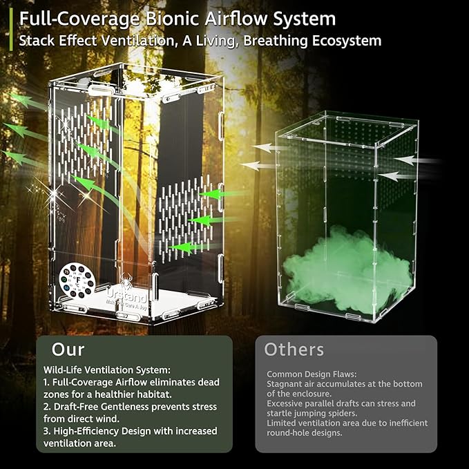Jumping Spider Enclosure, Front-Opening Acrylic Spider Terrarium with Magnetic Door,Laser-Cut Biomimetic Ventilation System, Escape-Proof for Feeder Insects (4.3"x4.3"x7.8")
