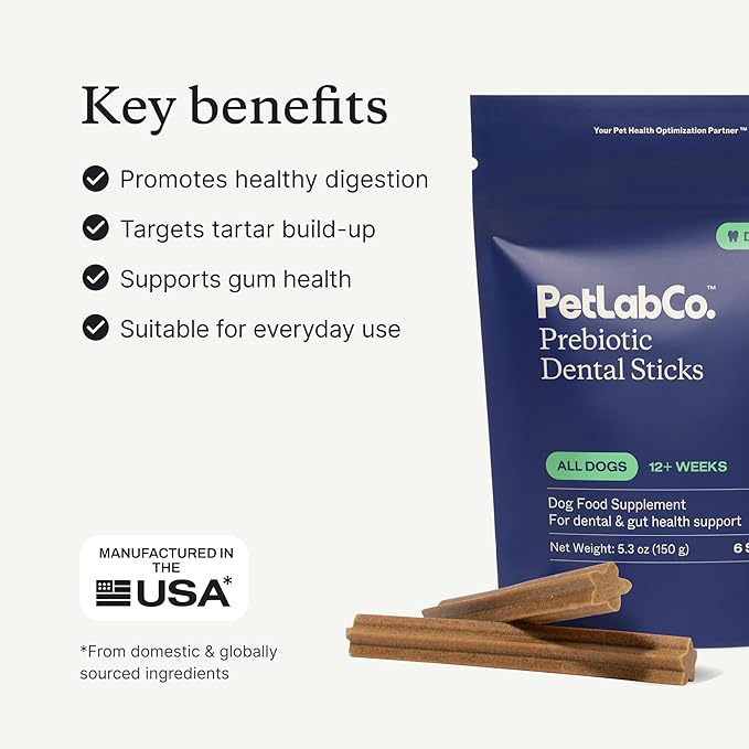 PetLab Co. Dental Sticks – Dog Dental Chews -Target Plaque & Tartar Build-Up at The Source - Designed to Maintain Your Dog’s Oral Health, Keep Breath Fresh and Provide Digestive Help (6 Sticks)