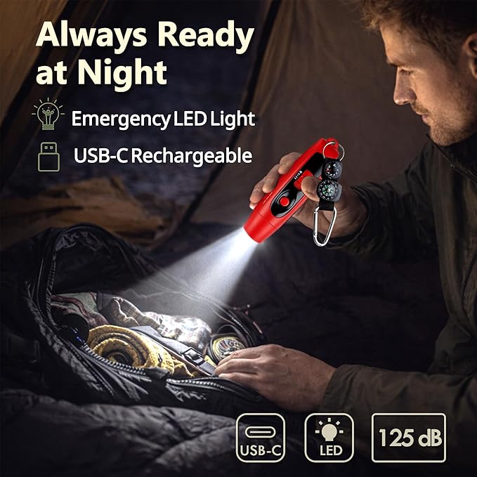 120dB Electronic Air Horn with Compass & Thermometer- Bear Horn to Scare Bears - Self Defense for Hiking