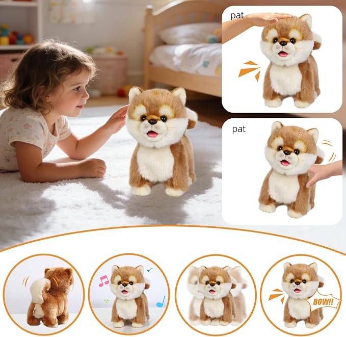 CU-MATE Plush Interactive Simulation Dog-Realistic Puppy Electronic Toy Dog Cat with Walking/Barking/Wagging Tail/Talking-Like Real Robotic Present (Electric Akita)
