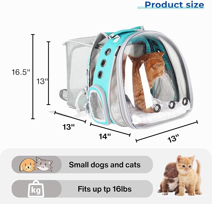 Expandable Cat Backpack Carrier for Large Cats & Small Dogs - Airline Approved Pet Bubble Backpack with Dual-Side Expansion, Perfect for Travel, Hiking & Outdoor Adventures, Up to 16lbs