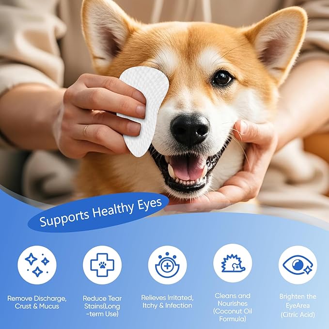 Opdent Eye Wipes for Dogs & Cats - Tear Stain Remover for Dogs - Dog Eye Cleaner, Eye Debris, Discharge, Mucus Secretions - Eye Wipes for Dogs & cat Eye Wipes (3.2 in,300pcs)