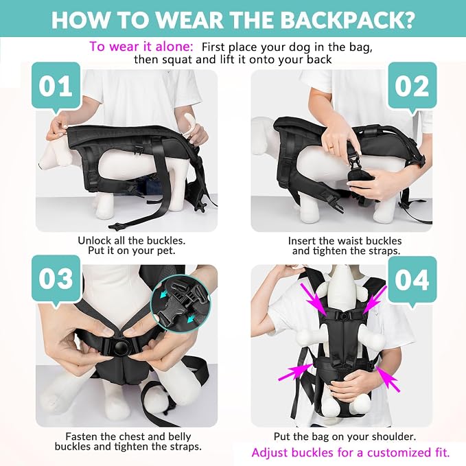 Lukovee Dog Backpack Carrier, Adjustable Front Carrier for Small Breeds | Legs Out Easy-fit, Hands Free, Lightweight, Dog Chest Pack for Hiking Travel Cycling Outdoor (B,L)