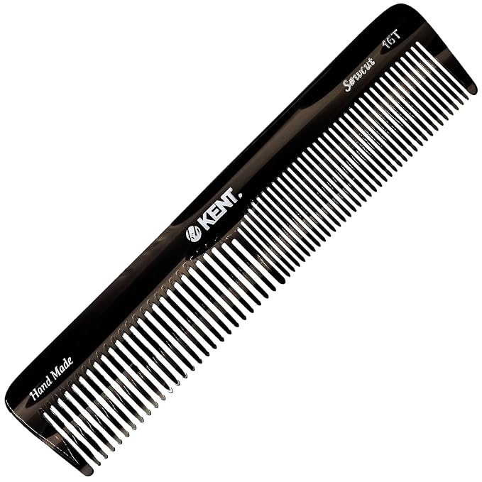 Kent 16T Fine and Wide Tooth for Daily Grooming,Handmade Styling Comb for All Hair Types,Wet or Dry Hair Detangling Comb for Men and Women,Saw Cut Hand Polished, Made in England Graphite