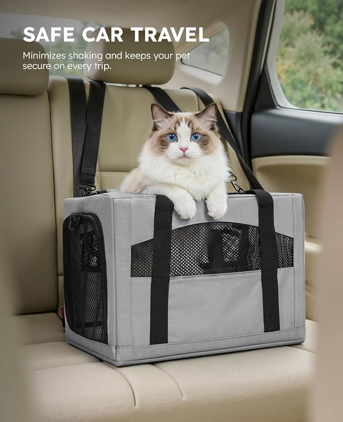 Pecute Cat Carrier Stable, Pet Carrier with Privacy Partition,Gray | Safe For Car Travel, Stable Steel Frame, Soft-Sided Pet Carrier Bag For Dogs And Cats Up To 15lbs, Foldable Design,XL.