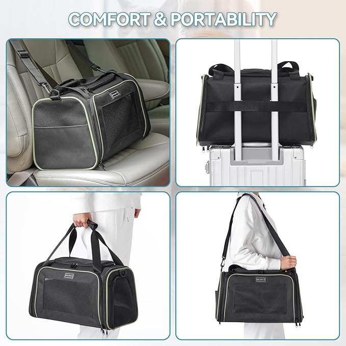 PETSFIT Pet Carrier Airline Approved with Extendable Mat, Dog Carriers for Small Dogs, TSA Approved Pet Carrier, Puppy Carrier for Small and Medium Cats Under 12 Lbs, Black | Airline Approved, Extendable Mat, TSA Approved, For Dogs & Cats Under 12 Lbs