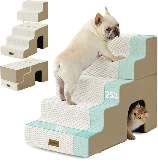 ZOMISIA Dog Stairs for Large Dogs with Tunnel, 24" H 5 Steps for High Bed | Tunnel 2 in 1 with Zippers, Suitable for Puppy and Older Cats for couch, Non-Slip Durable Dog Steps with High-Density Foam