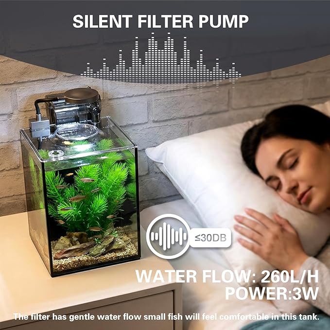 1.2 Gallon Small Aquarium Set Glass Fish Tank,Desktop Small Aquarium Kit for Beginners and Children to Keep Betta Fish, Goldfish, Shrimp, and Aquatic Plants (Black, 1.2 Gallon (Complete Kit))