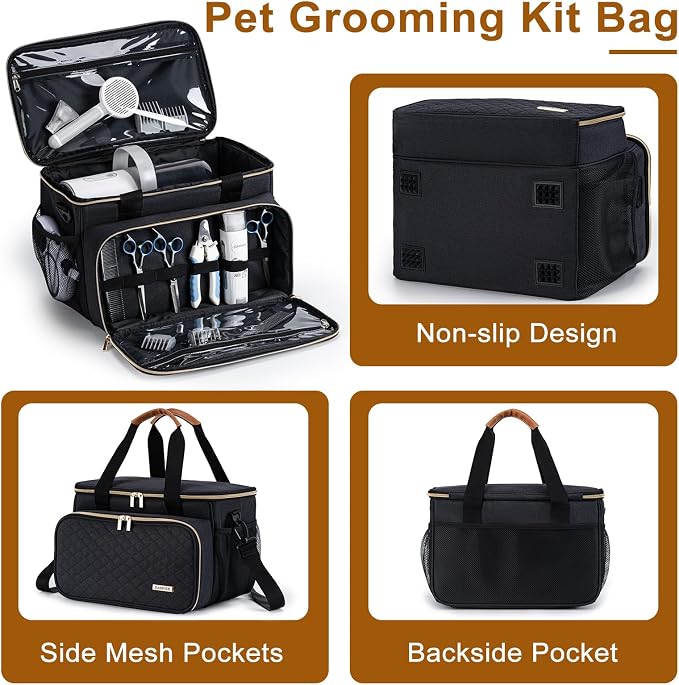 Dog Grooming Vacuum Bag, Pet Grooming Kit Bag Perfect for Dog Hair Vacuum & Grooming Tool Kit Accessories- Black