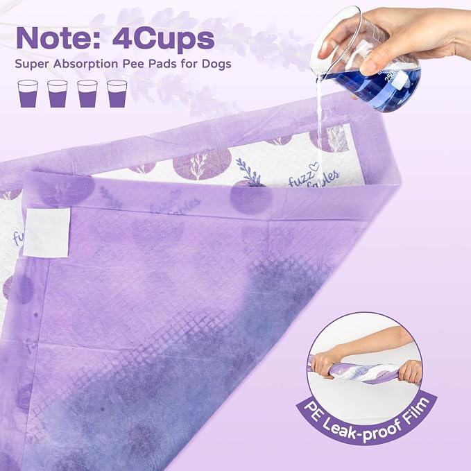 Dog Training Pads-24"x 24",Disposable Puppy Pads,100Cts | Super Absorbent, Lavender Scented, Leak-Proof & Adhesive Tabs, Quick-Dry Surface,Odor Control Pee Pads for Small Puppy Dogs