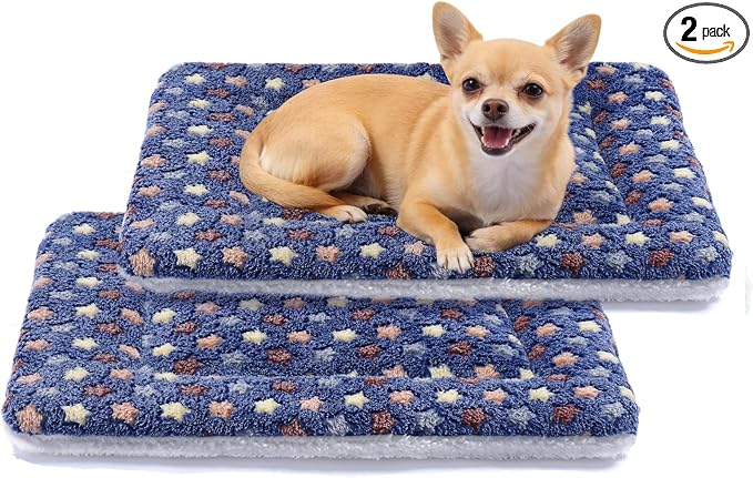 Mora Pets Dog Bed Crate Pad Ultra Soft Pet Bed with Cute Star Print Washable Reversible for Large Medium Small Dogs 21 x 12 inch 2 Pack Dark Blue