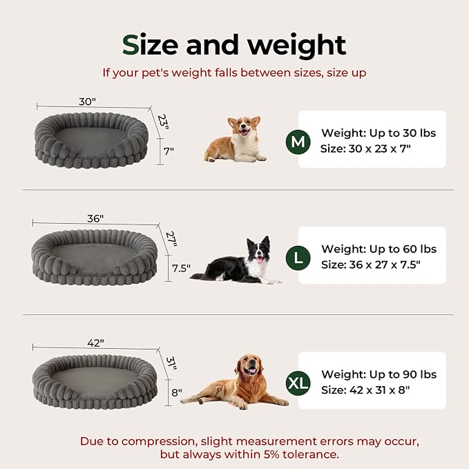 BALANCE Calming Dog Bed for Extra Large Dogs, 42 Inches Oval Washable XL Pet Bed with Sides, Orthopedic Pet Couch Sofa with Non-Slip Bottom, Oatmeal