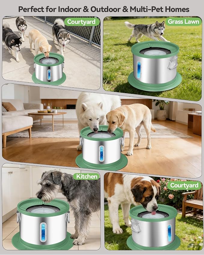 UPSKY 14L No Spill Dog Water Bowl, Stainless Steel Spill Proof Dog Bowl with Water Window, Dual-Suction Anti-Slip Large Capacity Slow Drinking Bowl with Floating Disk for Large Dogs & Messy Drinkers | Extra-large Capacity, 304 Stainless Steel, Dual-suc...