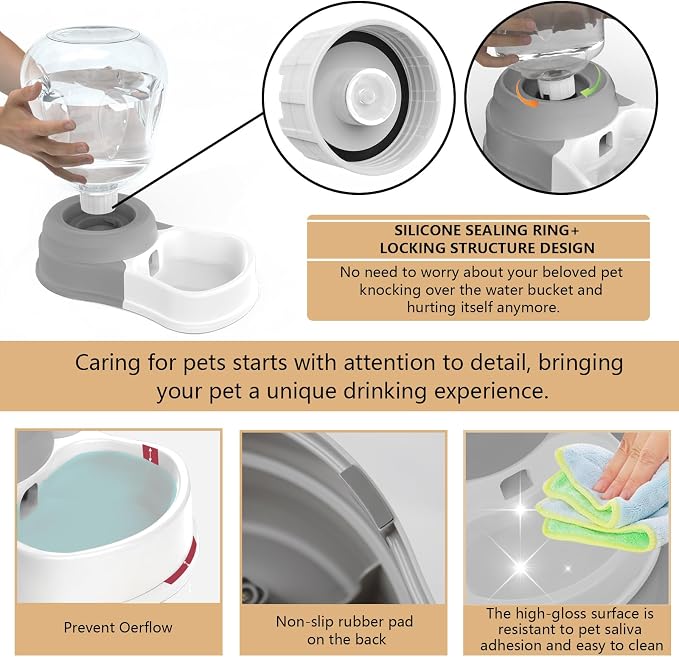 STALTWO 1 Gallon Automatic Gravity Dog Water Dispenser, BPA-Free, Grey | Pet Water Dispenser, Large Capacity Water Feeder for Cats and Dogs, Refill Less Often