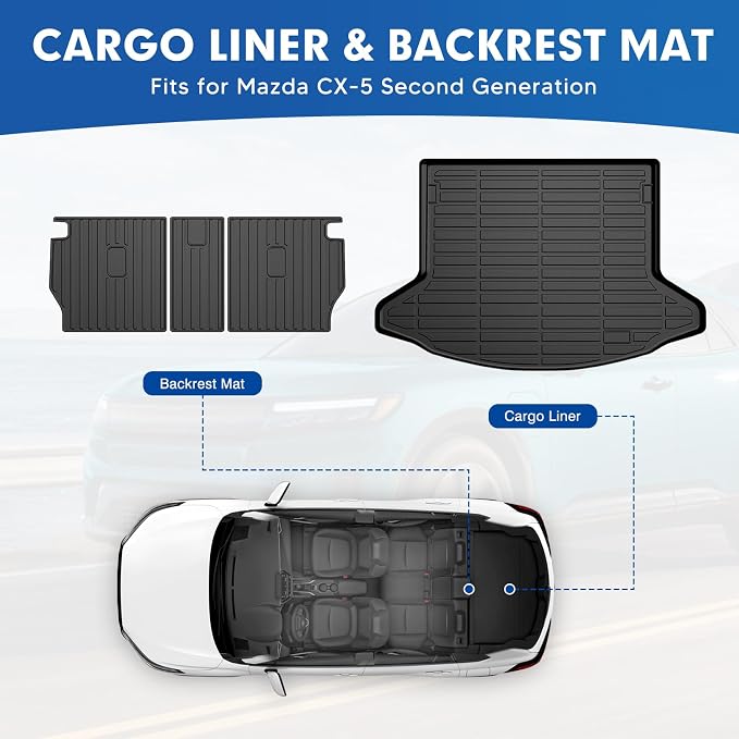 Mixsuper Cargo Liner for Mazda CX-5 CX5 2017-2024 2025, All Weather Trunk Mat Backrest Mat TPE Back Seat Cover Protector for CX5 Accessories