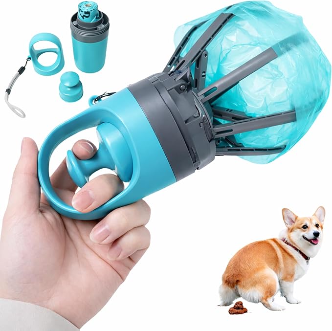 Dog Pooper Scooper for Large Small Dogs - Portable Eco-Friendly Lightweight Poop Scooper for Dogs, Mini Waste Picker for Lawn, Grass, Gravel, and Easy to Carry (7.4 x 2.8in) Blue
