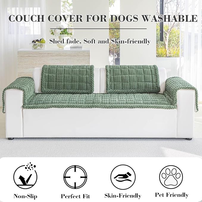Couch Cover for Dogs Washable, Non-Slip Pet Couch Covers for Sofa, Fuzzy Dog Couch Cover Mat Thick Soft Plush for Furniture Protector (Green, 27.6" x 47.2"/70 x 120cm)