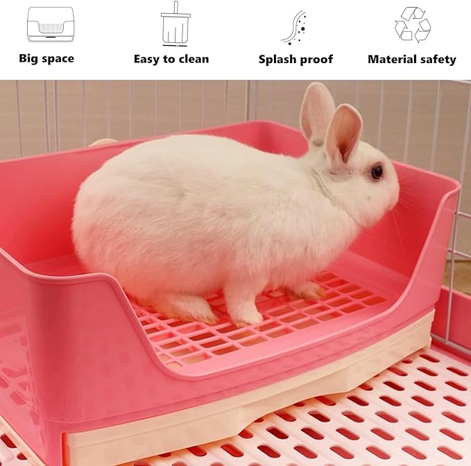 kathson Large Rabbit Litter Box with Drawer, Bunny Potty Trainer Corner Toilet Guinea Pig Litter Box Bigger Pet Pan with Grass Mat for Chinchilla, Ferret, Hamster (Pink)