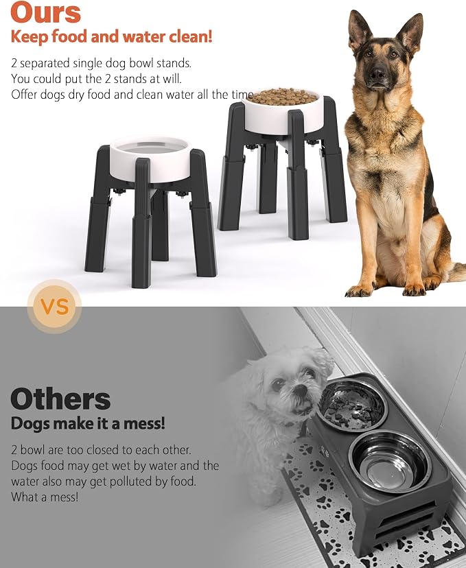 Dog Bowl Stand with Adjustable Height and Width [2 Pack, Stand Only] | Elevated Pet Water & Food Bowl for Medium Dogs, Stable and Anti-Slip Raised Bowl