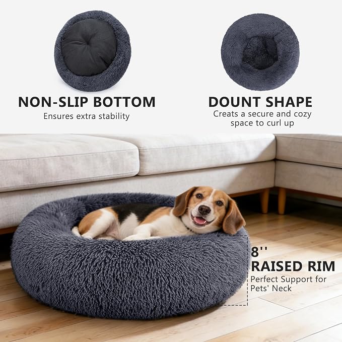 MIXJOY Orthopedic Dog Bed Comfortable Donut Cuddler Round Pet Beds Ultra Soft Washable Dog and Cat Cushion (20''/23''/27''/30'') (27'', Grey-Blue)