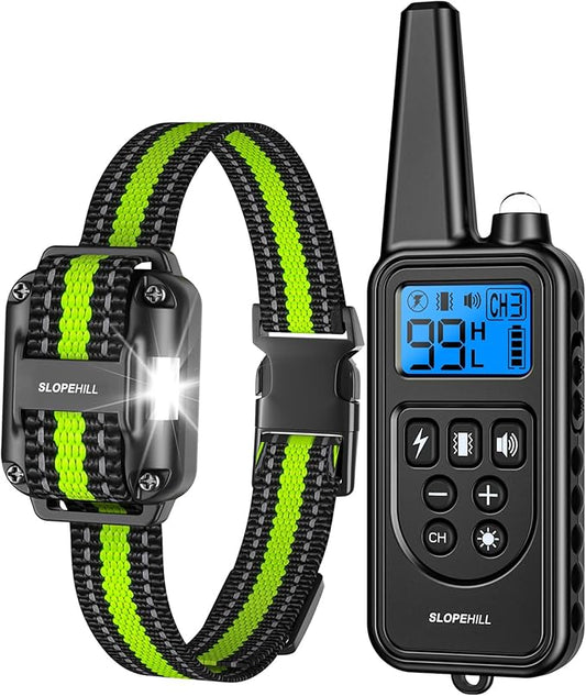 SLOPEHILL Dog Training Collar with Remote, 4200FT Electronic Dog Shock Collar with Beep, Vibration, Shock, Flash Light and No Shock Mode, Electric Shock Collar for Small Medium Large Dogs (Green)