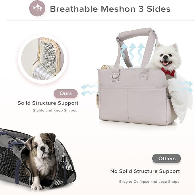 JourCraf Dog Purse Carrier for Small Dogs & Puppies Up 12 Lbs, Soft Cotton Tote Pet Shoulder Bag with Pockets, Foldable & Washable Breathable Puppy Carrier for Yorkie, Chihuahua & Cats - Gray