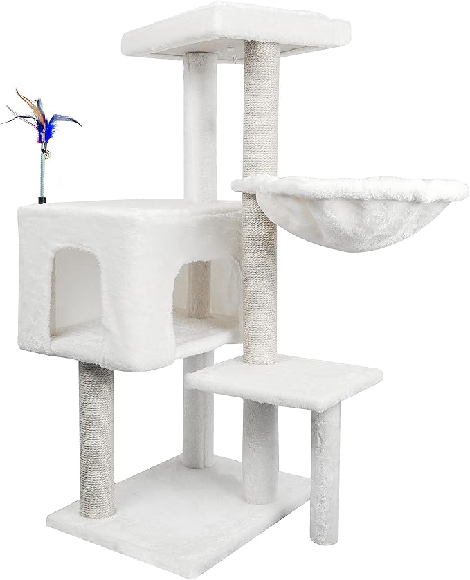 AIWIKIDE Cat Tree Has Scratching Toy with A Ball Activity Centre Cat Tower Furniture Jute-Covered Scratching Posts,Beige