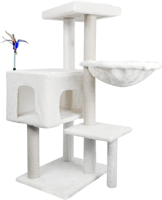 AIWIKIDE Cat Tree Has Scratching Toy with A Ball Activity Centre Cat Tower Furniture Jute-Covered Scratching Posts,Beige