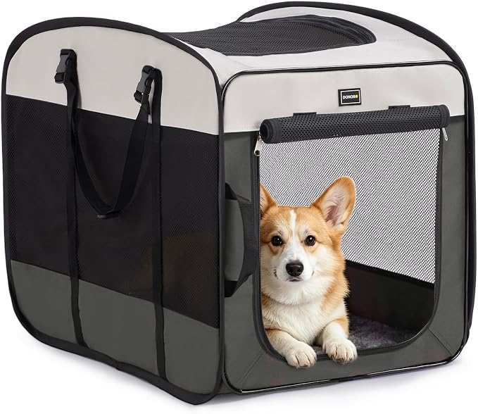 Dog Kennels and Crates for Medium Dogs, Portable Pop Up Indoor Pet Cage with Sturdy Wire Frame, Collapsible Travel Crate Soft Sided Cat Bag Escape Proof (Gray, 36.0" L x 23.0" W x 28.0" H)