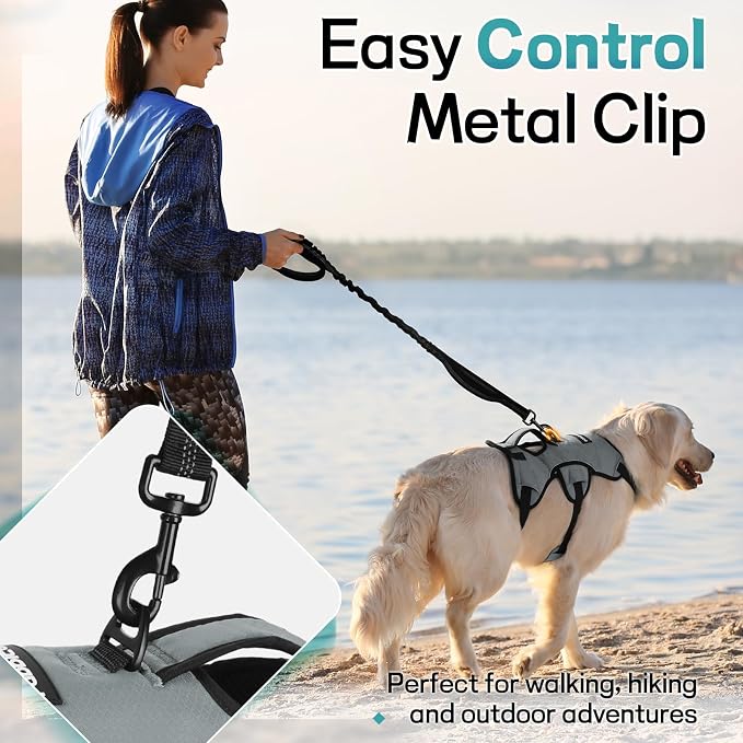 rabbitgoo Escape Proof Dog Harness for Large, No Pull with Lift Handle | No Escape, Full Soft Padded, Reflective Adjustable Vest, Leash Clip for Walking Hiking Training, Grey, Large