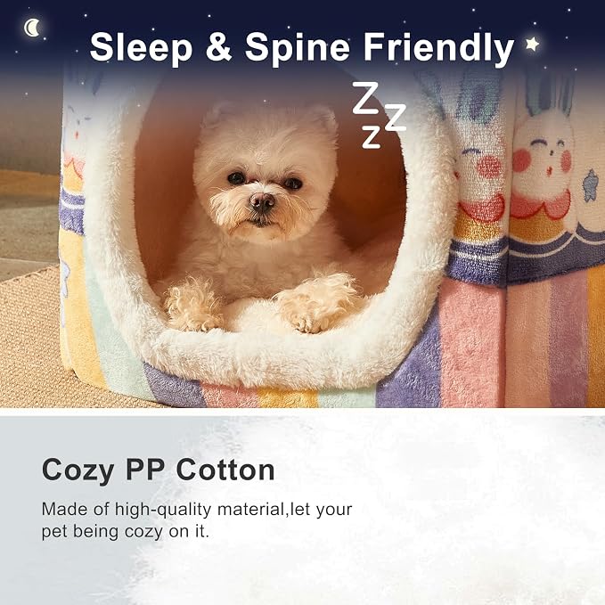 Cute Cat Houses for Indoor Cats, Dog Bed with Cover Cave,Foldable Dog Cave | M Size Cat Cave for 6-11 Lb Dogs and 9-17 Lb Cats,Rainbow, Igloo Dog House with Non-Slip Bottom, R,Soft Cozy Dog Cave Bed