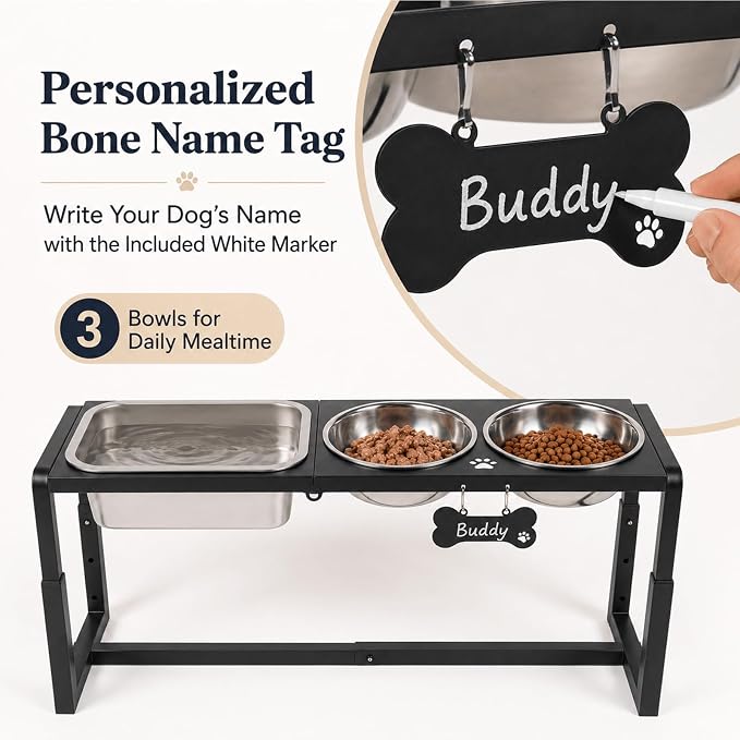 Metal Elevated Dog Bowls for Medium/Large Breed, 3 Adjustable Height(8.8''/11.5''/14'') Raised Dog Bowl Stand with Two 58oz & One 1.2gallons Large Stainless Steel Dog Food Water Bowls