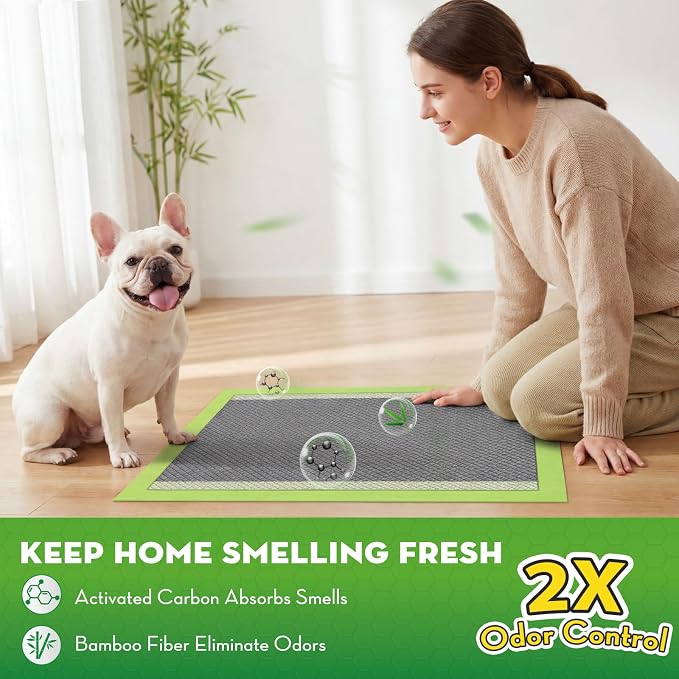 CROCI Charcoal Puppy Pads with Adhesive Tabs 2X Odor Control 22x22in 100Ct | Super Absorbent Pee Pads for Dogs, Quick-Dry Surface, Unscented, Renewable Bamboo Material, Disposable