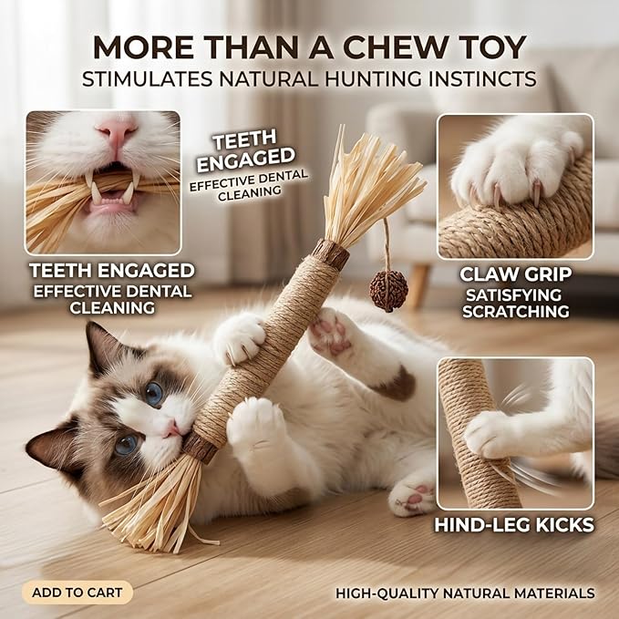 Cat Toys,6PCS Kitten Toys for Indoor Cats Catnip Toy for Chewing Silvervine Stick for Cleaning Teeth Kitty Dental Treat Interactive Toy Kitty Snack Self Play Wand Cat Mint Lick