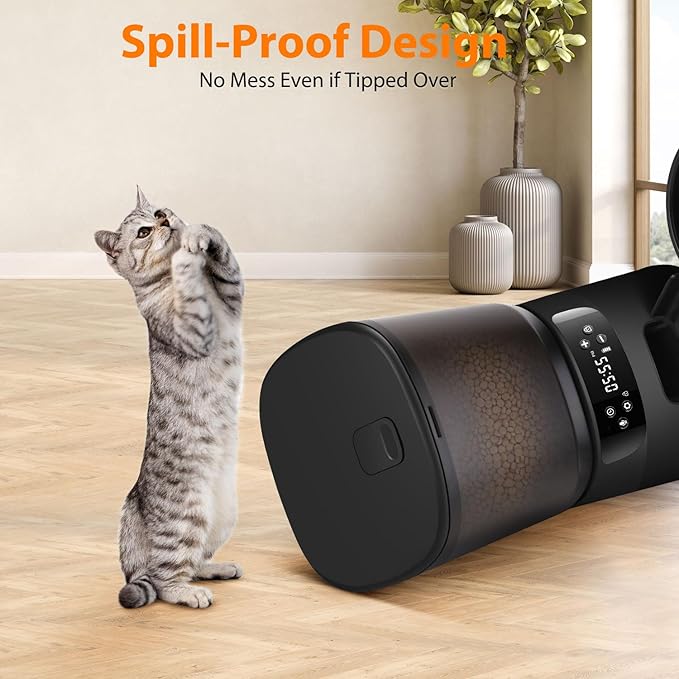 Automatic Cat Feeders for Two Cats, 5L/20 Cups Double Automatic Cat Food Dispenser with 2 Stainless Bowls, Timer Setting 20 Portions 6 Meals Per Day, 10s Meal Call (Black)