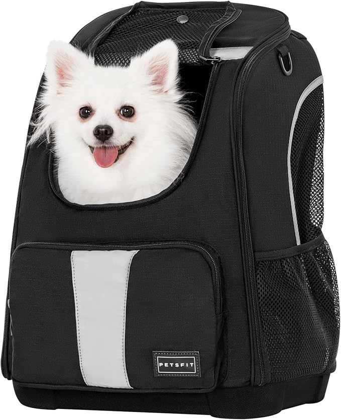 Petsfit Pet Dog Carrier Backpack with Upgraded Weight Reduction Design, Cat Dog Backpack with Large Ventilations, Easy-Fit for Traveling Hiking Camping for Small Medium Dogs and Cat, Black