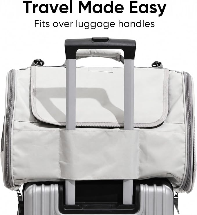 FUKUMARU Cat Carrier, Airline Approved Dog Carrier with Rollable Cover | Breathable Soft Cat Carrier, Multiple Doors & 4 Storage Pockets Cat Travel Bag, Durable Pet Carrier for Cat Under 15 lb, Grey