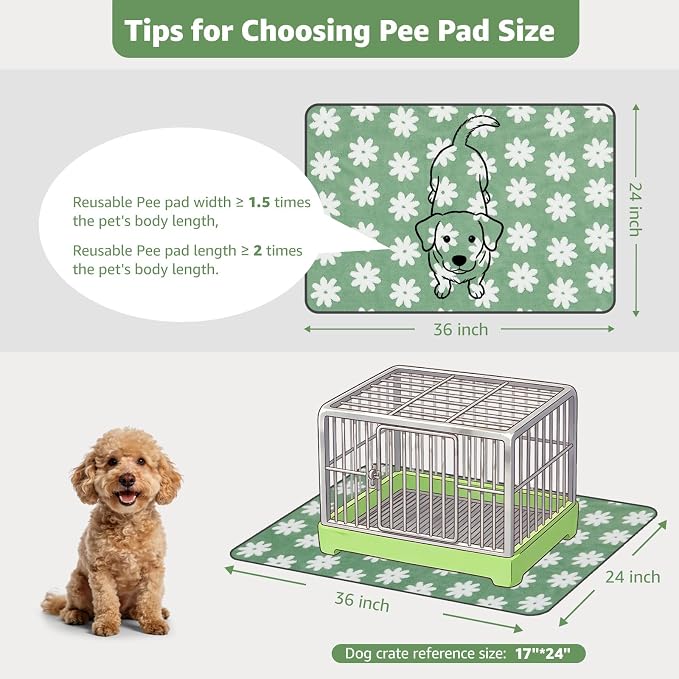 LOOBANI Washable Puppy Pads, Reusable Dog Pee Mat 36"x24", 2 Pack | Super Absorbent, Waterproof, Leakproof, Non-Slip, Soft For Playpen, Crate, Potty Training, Floors