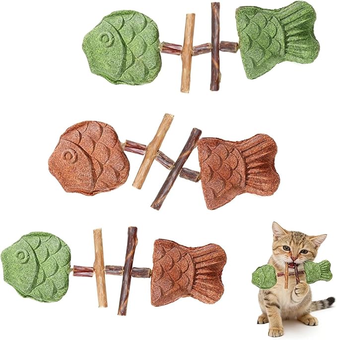 3pcs Purrident Dental Chew Toy for Cats, Creative Fish Bone Cat Toy – Wooden Catnip Teeth Cleaning Stick, Natural Cat Dental Toy, Interactive Play & Kitten Health,Durable Feline Tooth Care Tool