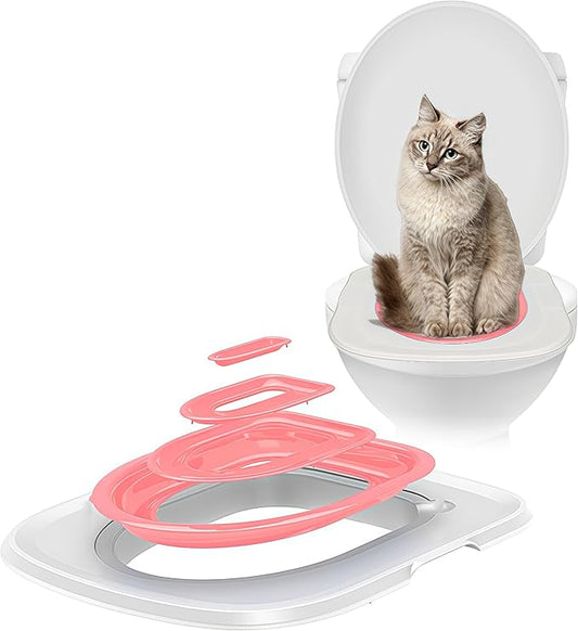 Cat Toilet Training Kit – Litter Box Alternative with Tray, Reusable Potty Seat Adapter for Cats & Kittens, Hygienic Flushable Urinal, Includes Step by Step Trainer Seat(Pink)