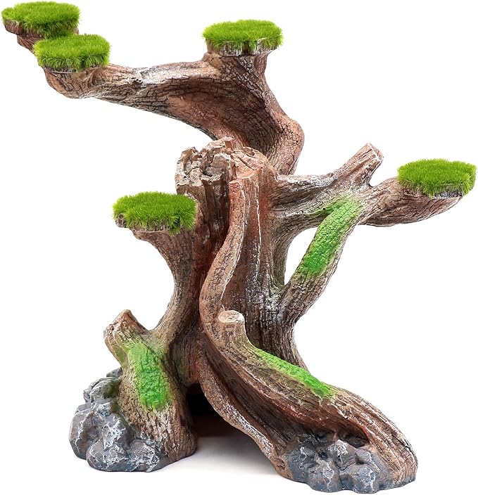 relaqcc Reptile Decor Aquarium Decorations Artificial Moss Resin Fish Tank Rocks Simulation Hollow Tree Leopard Gecko Trunk Accessories Aquarium View（Medium）