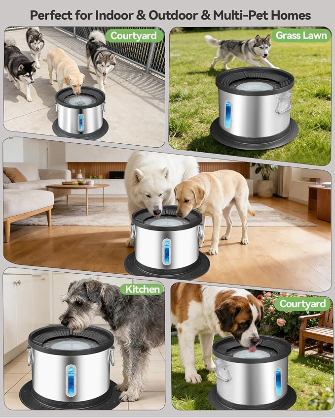 UPSKY 14L No Spill Dog Water Bowl, Spill Proof Slow Drinking for Large Dogs | Extra-large Capacity, 304 Stainless Steel, Dual-suction Anti-slip Base, Floating Disk, Water Window, For Messy Drinkers