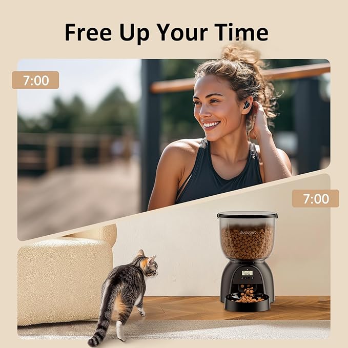 Automatic Cat Feeder, 5L/21 Cup Timed Cat Dry Food Dispenser, Automatic Pet Feeders Dual Power Supply, 6 Meal Programmable 1-20 Portion Cats Feeder, Auto Dog Feeders, Pet Food Dispenser for Cats,Puppy